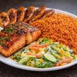 Grilled Salmon Fillet & Jollof Rice Platter
